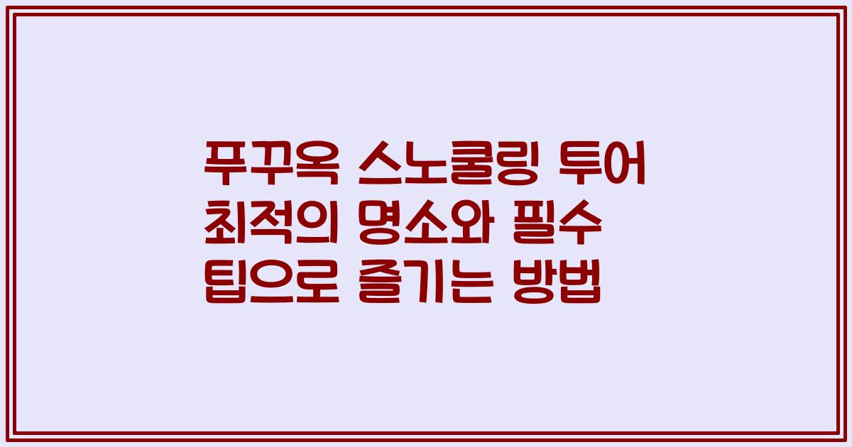 푸꾸옥 스노쿨링 투어 최적의 명소와 필수 팁으로 즐기는 방법