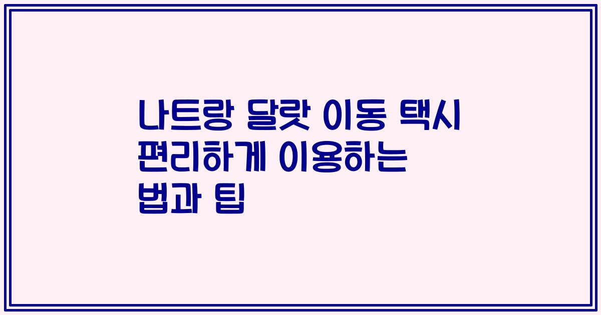 나트랑 달랏 이동 택시 편리하게 이용하는 법과 팁
